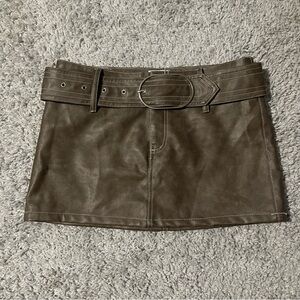 Witty Fox Brown Faux Leather Mini Skirt with Belt